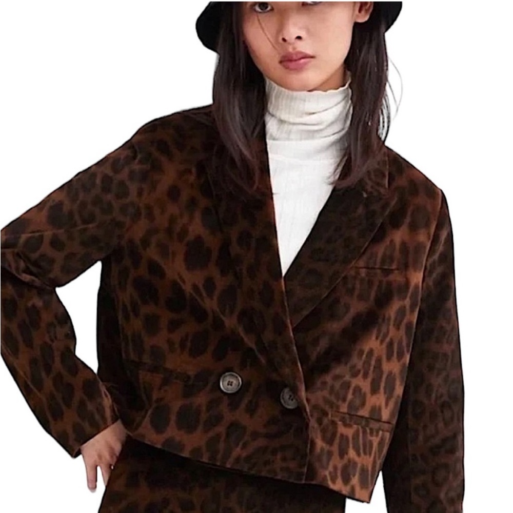 Zara Animal Print Cropped Blazer